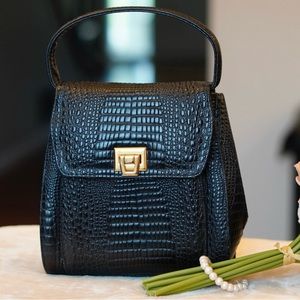Frenchy Of California Black Croc Embossed Leather Evening Bag